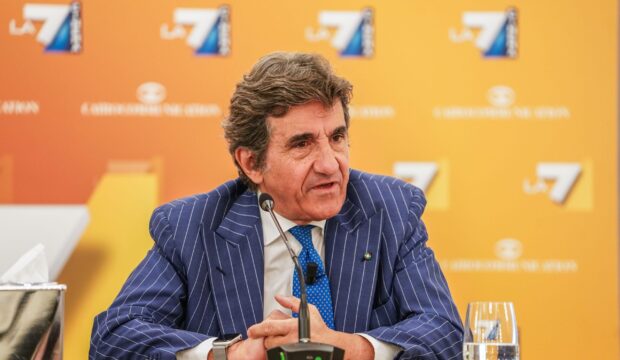 Urbano Cairo durante la presentazione dei palinsesti di La7